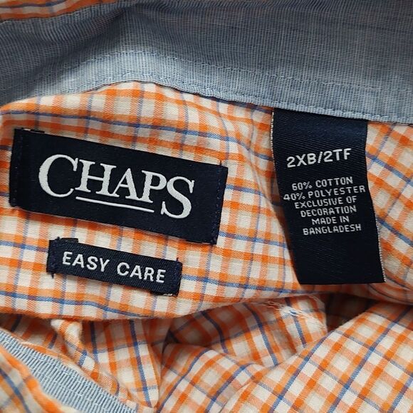 Chaps Easy Care orange white blue short sleeve button down shirt  Sz 2XB (Sz 44) - Picture 7 of 7